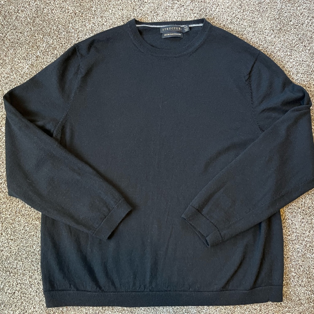 Structure 100% Fine Italian Merino Wool Sweater Size XXL Men’s Crewneck Black